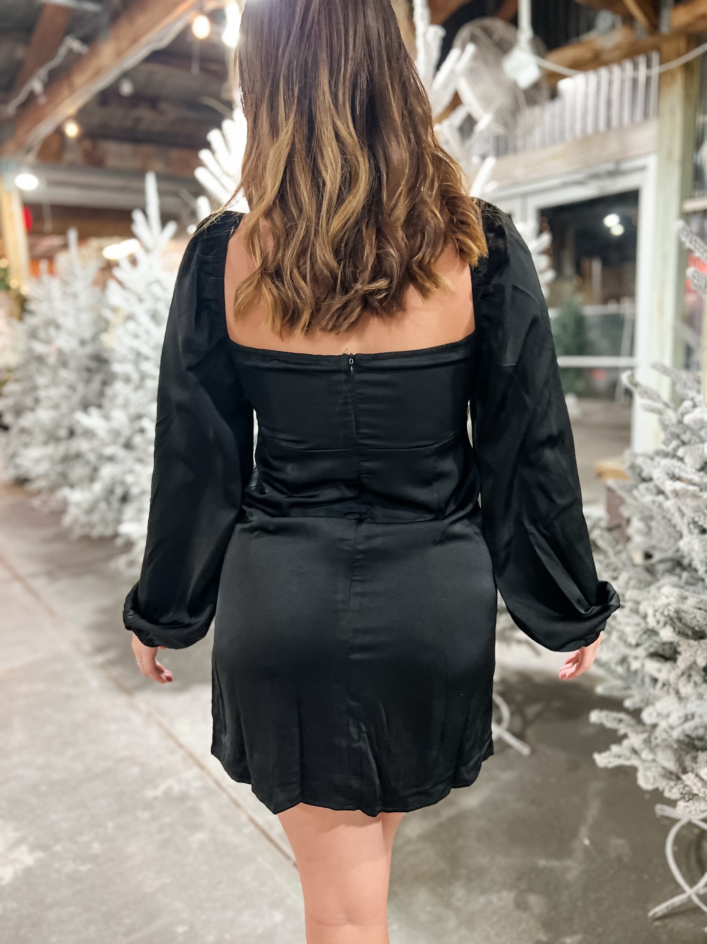 Angela Satin Mini Dress - Black
