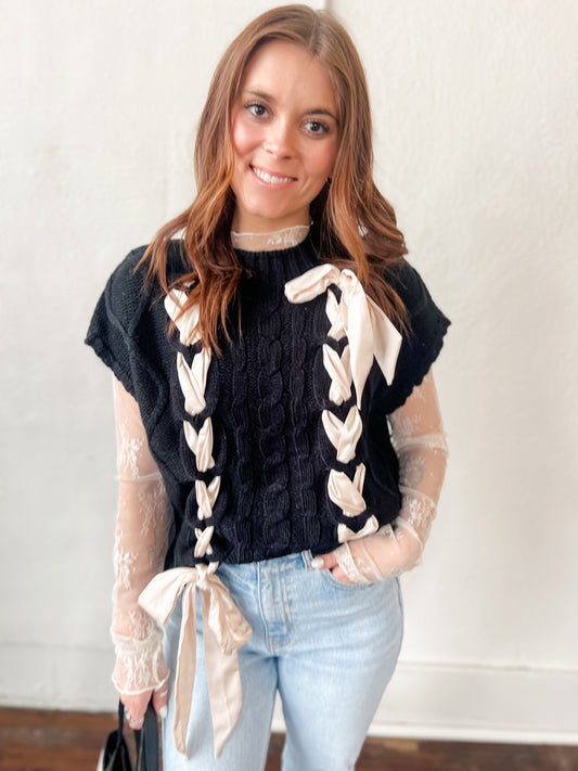 Laced-Up Love Sweater Vest - Black