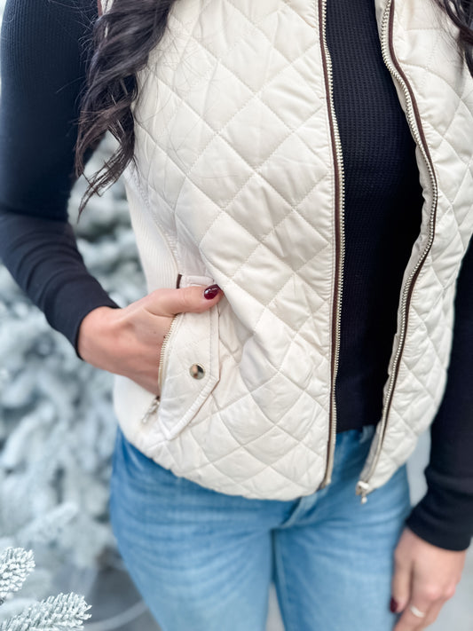 Raising The Bar Quilted Vest - Ivory