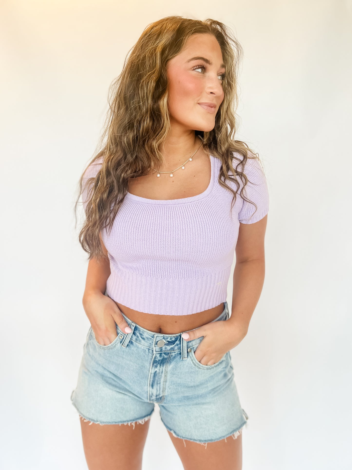 Olivia Knit Crop Top - Lavender