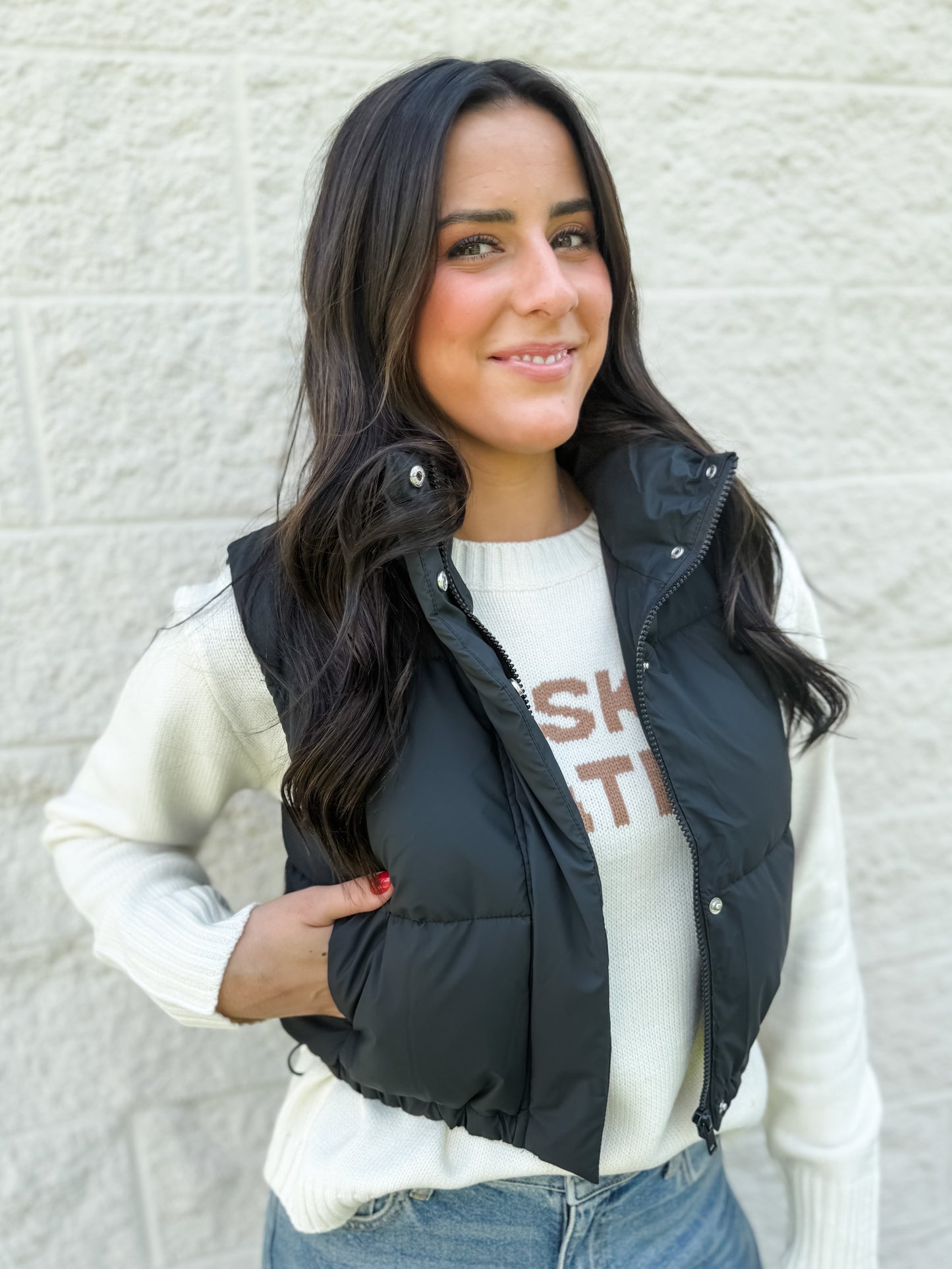 Slow It Down Cropped Puffer Vest - Black