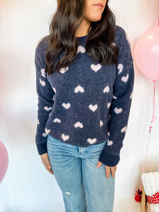 Navy Love Hearts Sweater