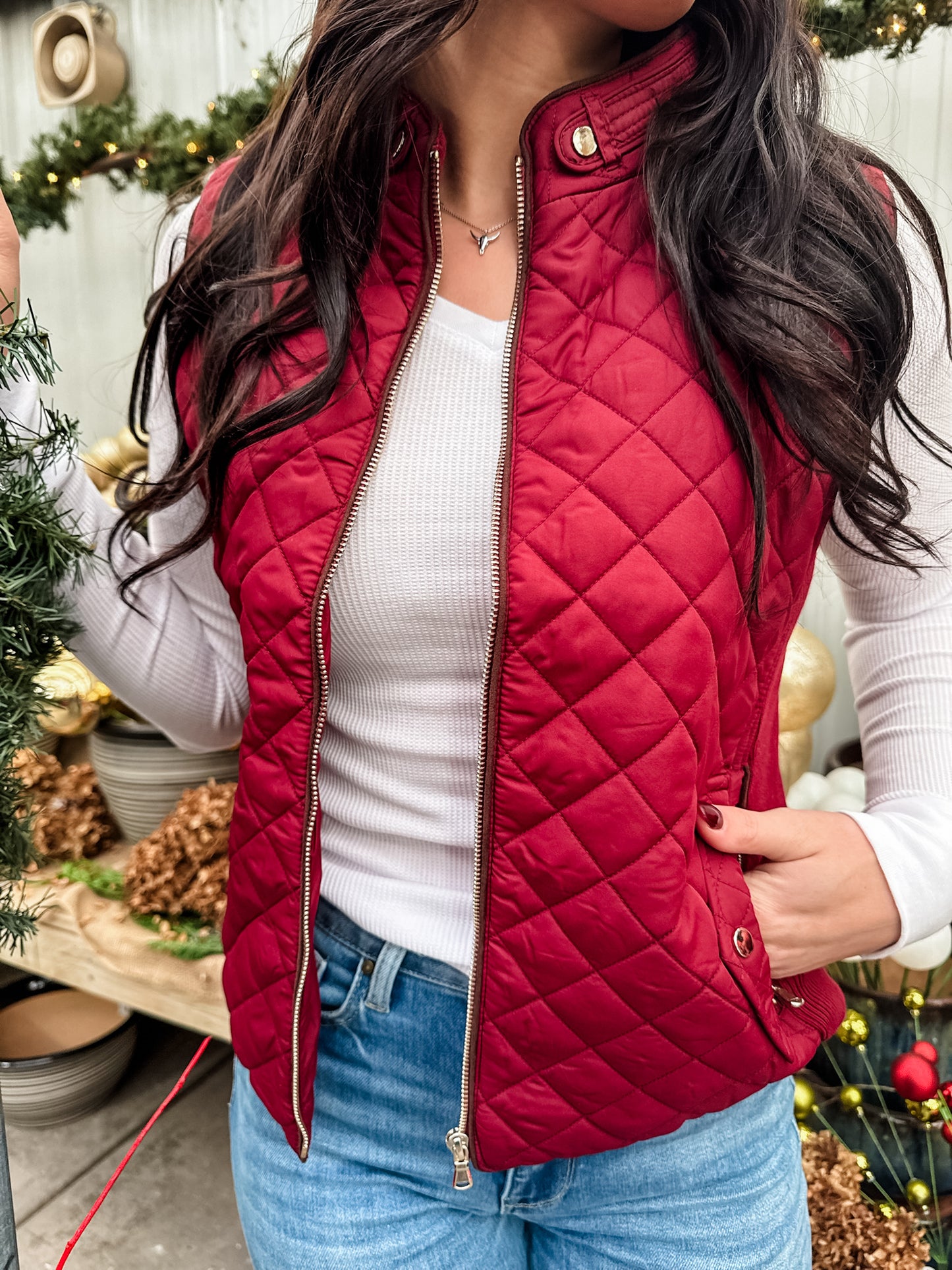 Raising The Bar Quilted Vest - Dark Wine