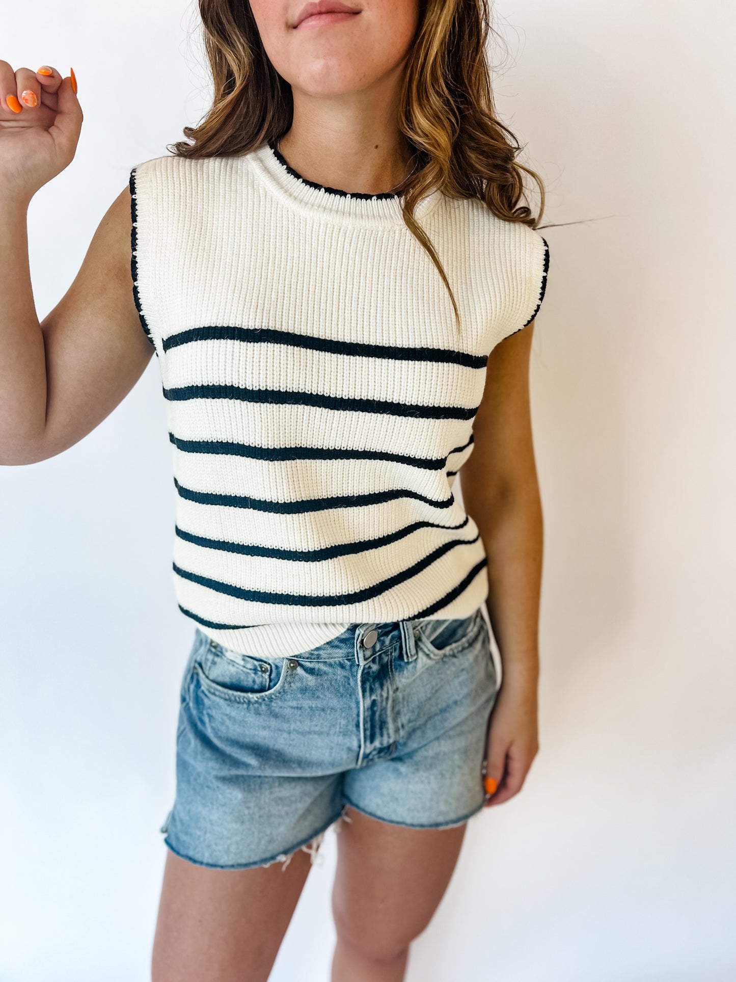 Courtney Striped Sleeveless Sweater