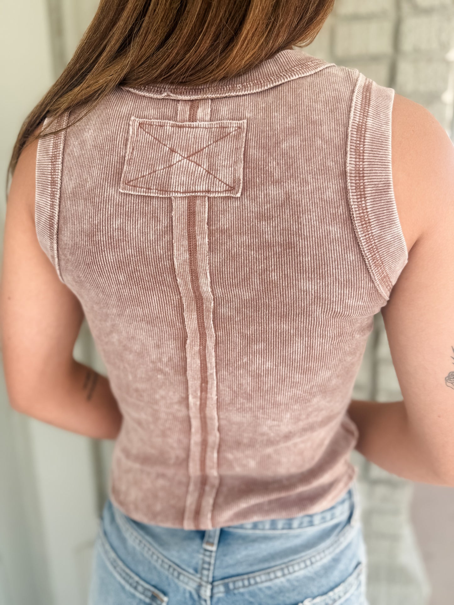 Sweet Henley Knit Tank - Cocoa