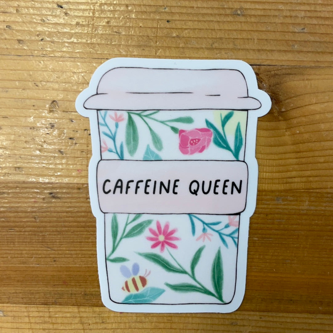 Caffeine Queen Floral Coffee Cup Sticker