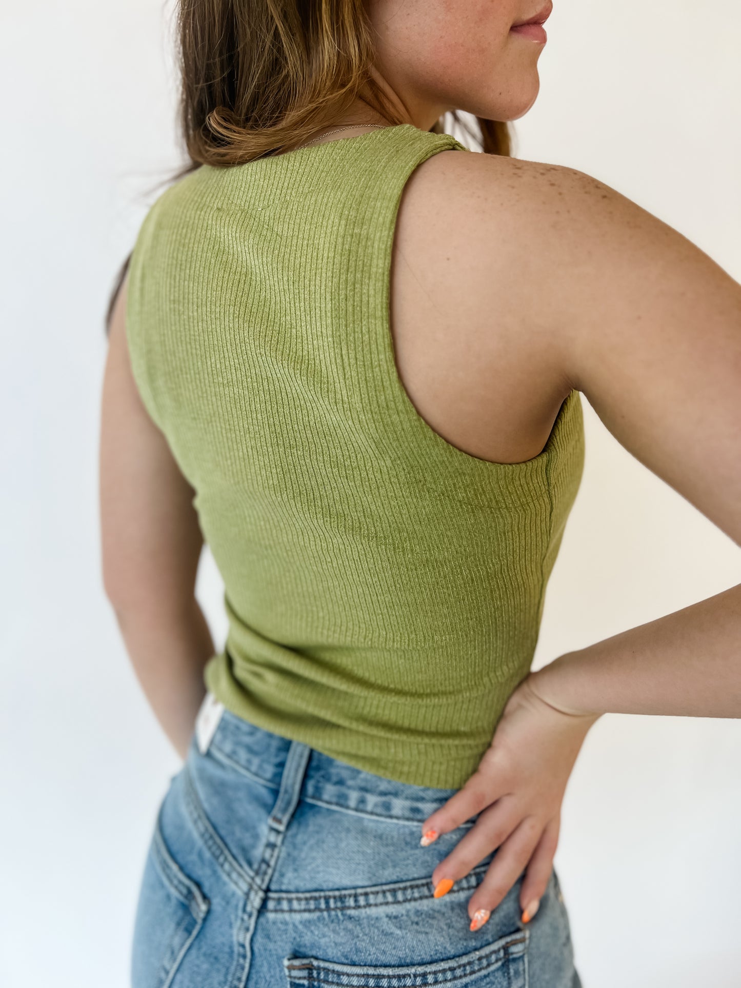 Georgia Fitted Knit Tank - Light Olive