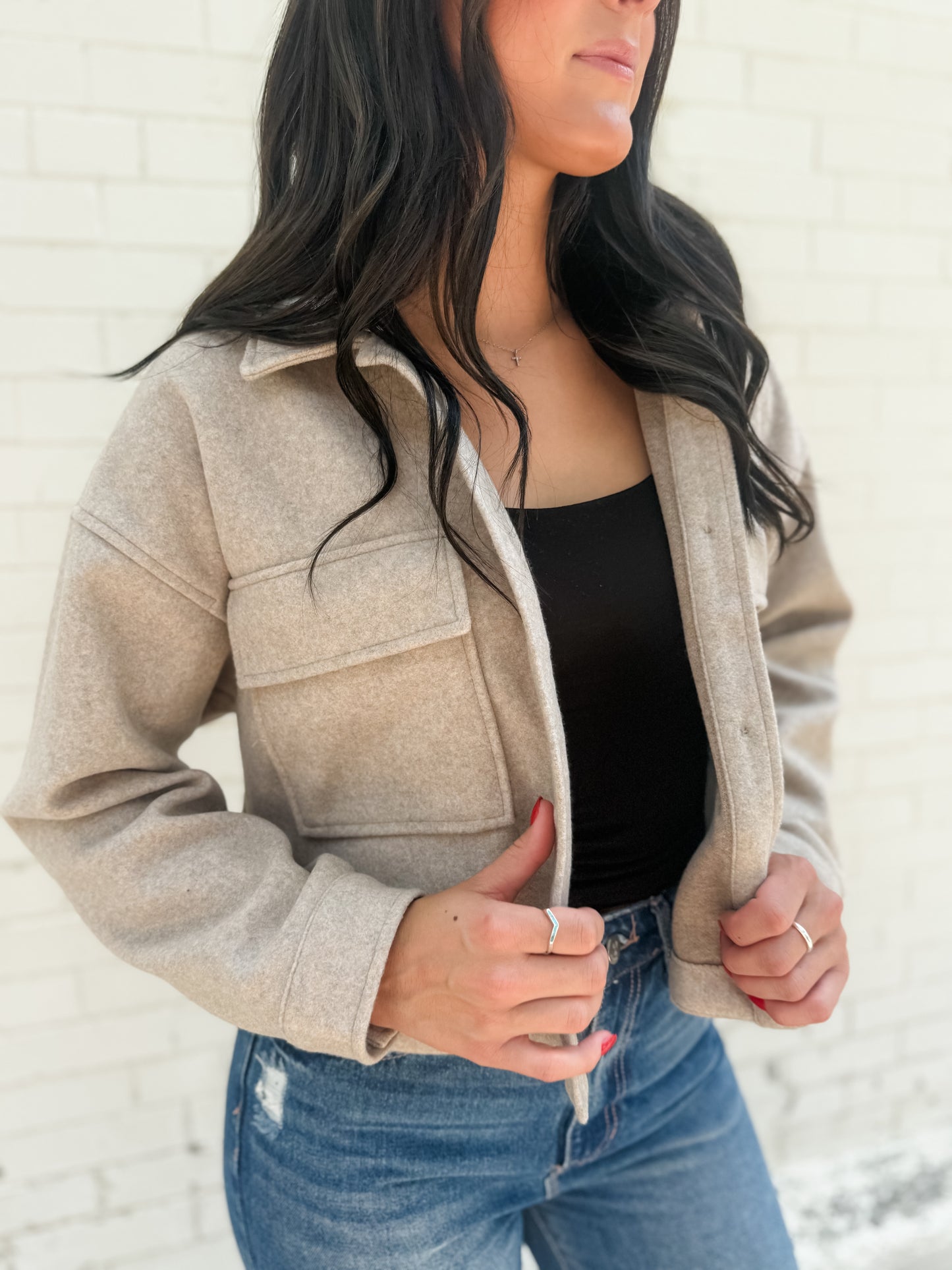 Drunk Love Cropped Shacket - Oatmeal