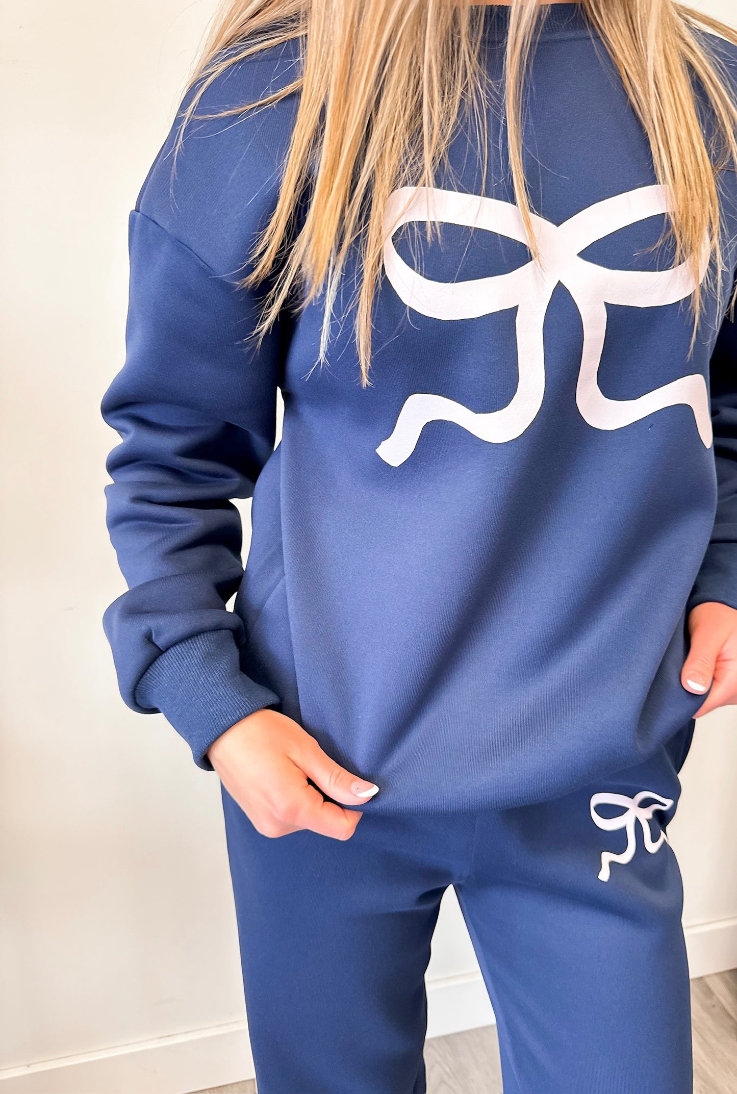 Bowed Up Sweat Pant Set - Navy