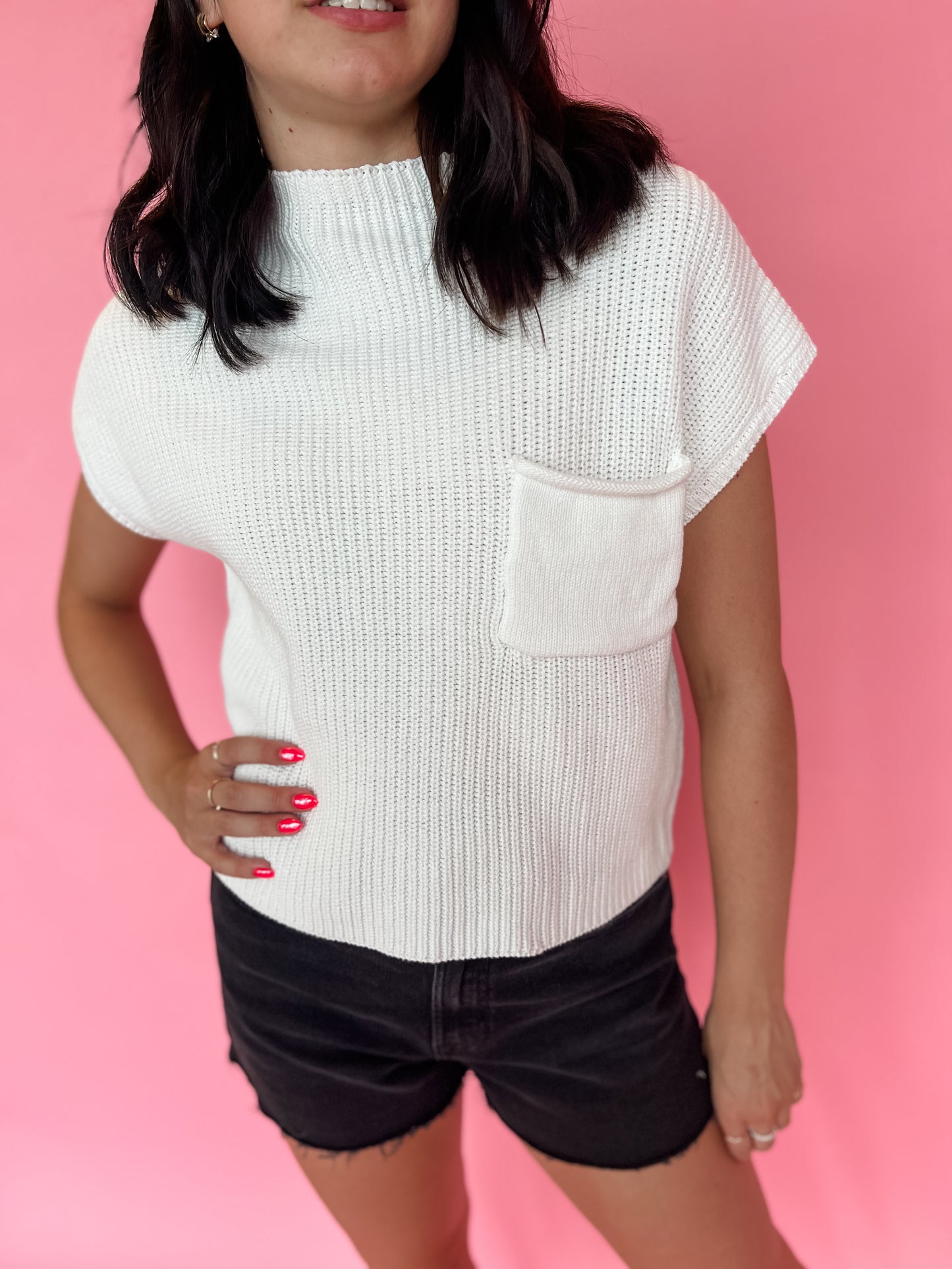 Cameron Pocket Sweater Top - Ivory