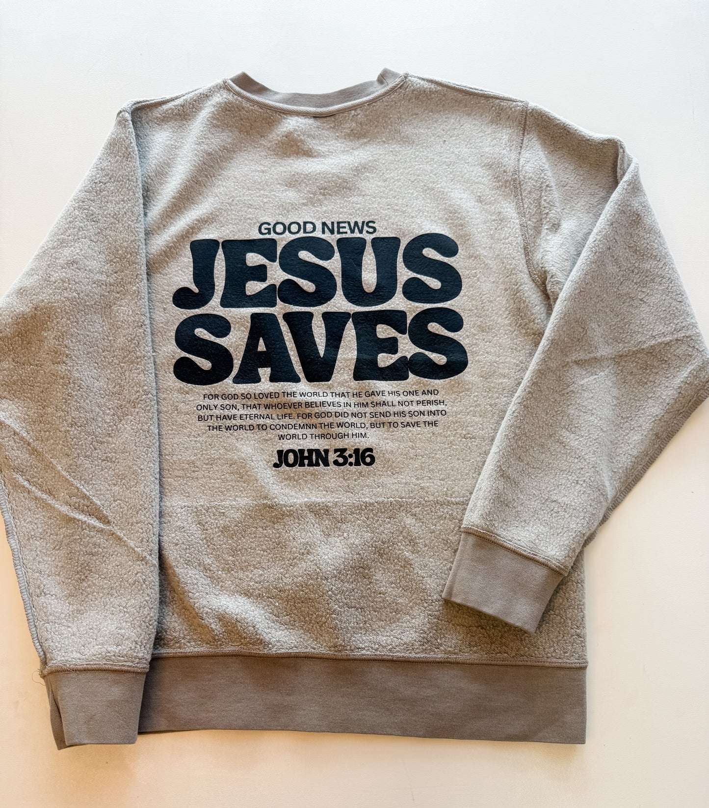 JESUS SAVES - Inside Out Vintage Crew - Cement
