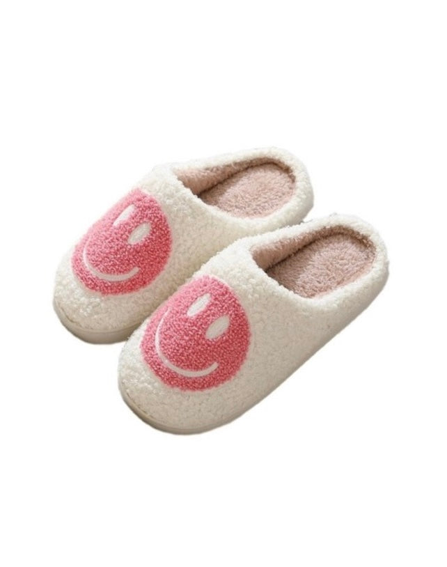Plush Smiley Slippers - Pink
