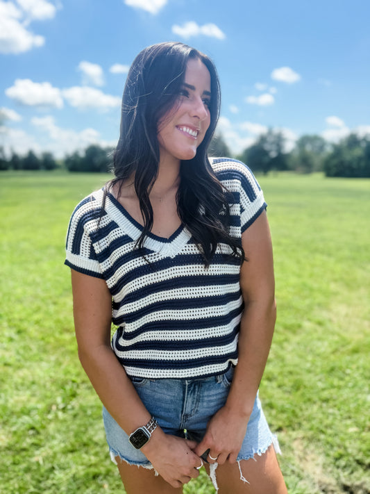 Paint the Town Blue Sweater Top - Navy