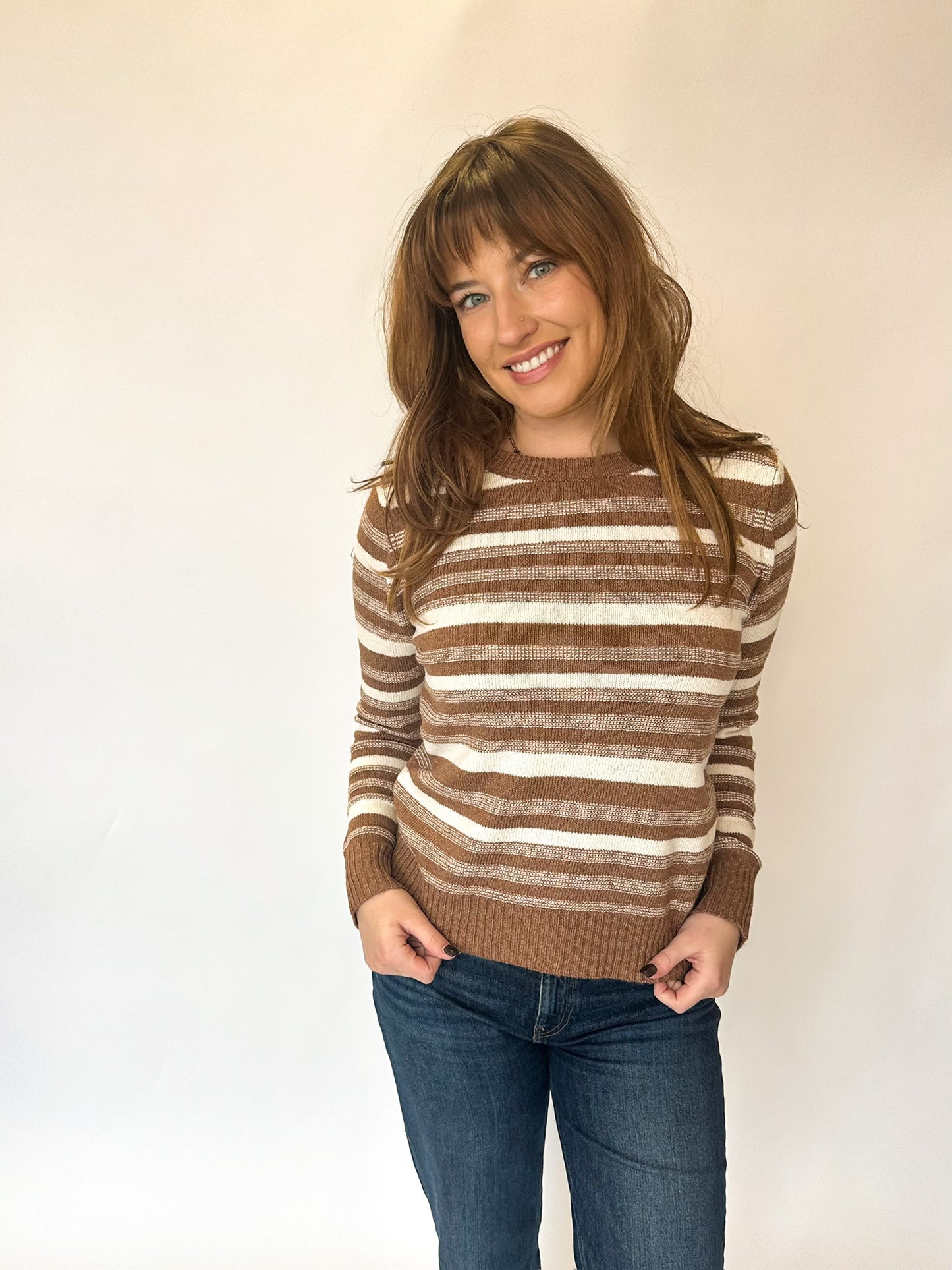 Maple Latte Striped Knit Sweater