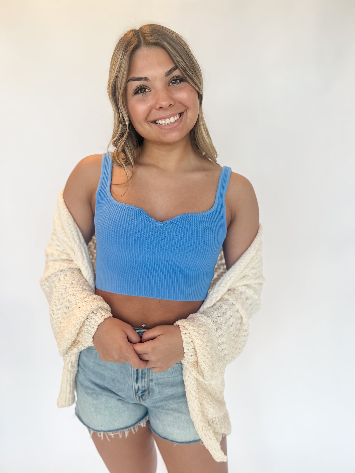 Katie Crop Sweater Tank - Blue