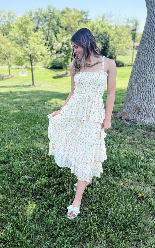 Honey Glow Tiered Midi Dress