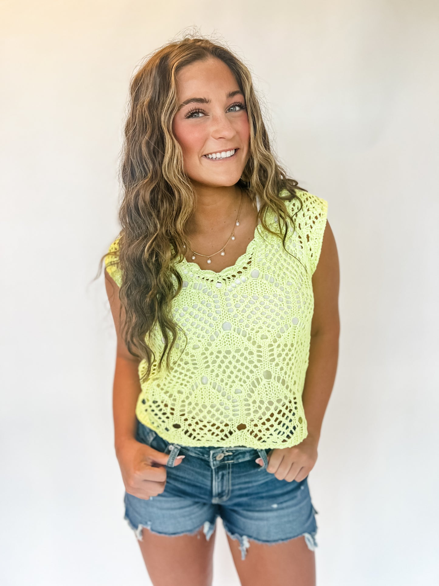 Marina Tide Crochet Top - Lime