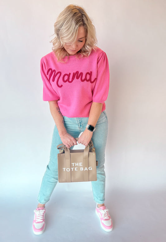 Mama Embroidered Knit Top