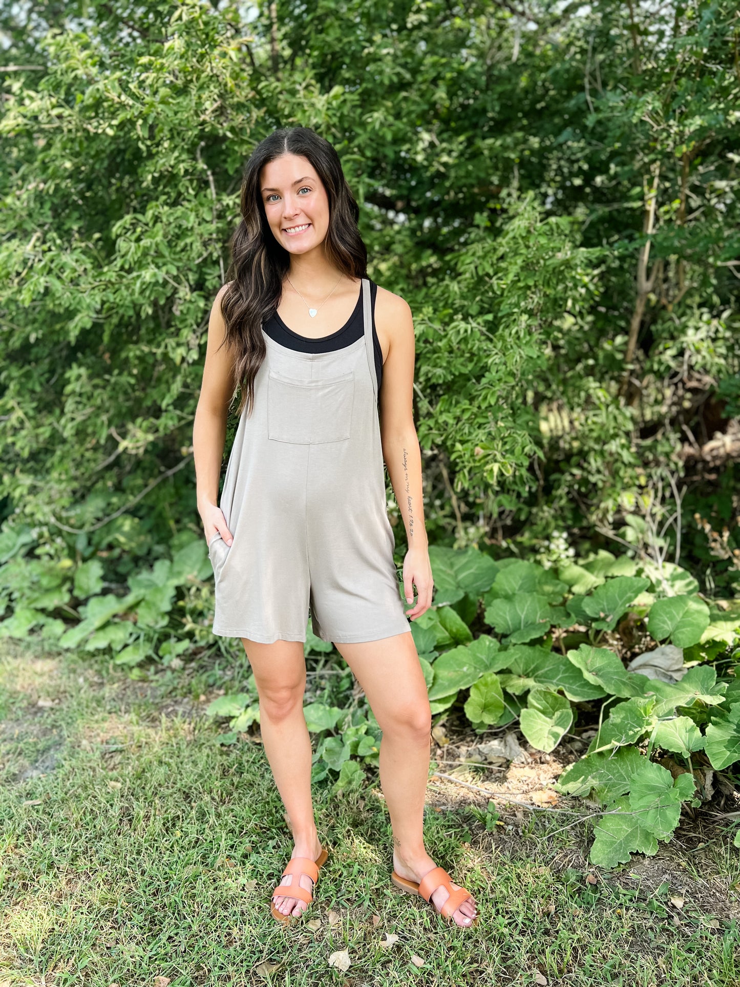 Best Overall Pocket Romper - Taupe