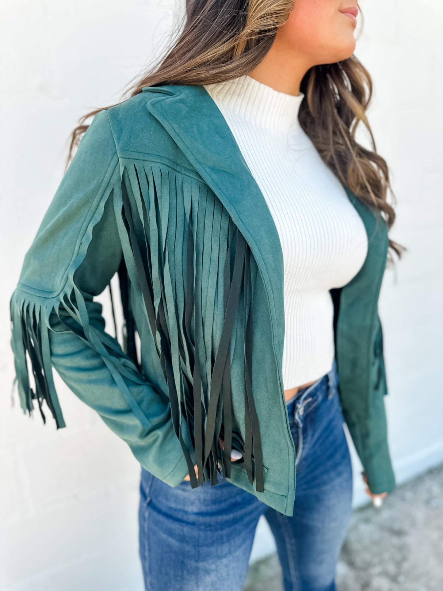 Koe Suede Fringe Jacket - Hunter