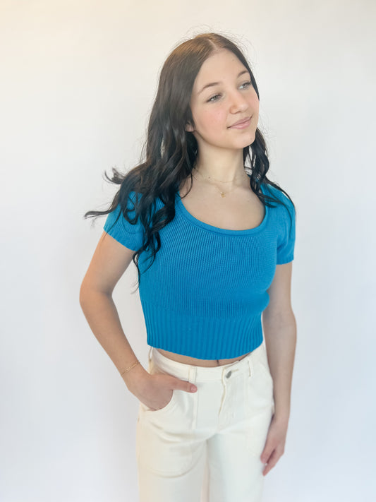 Olivia Knit Crop Top - Blue