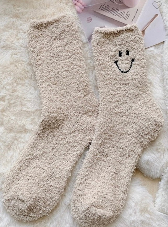 Large Smiley Plush Socks - Ash Mocha