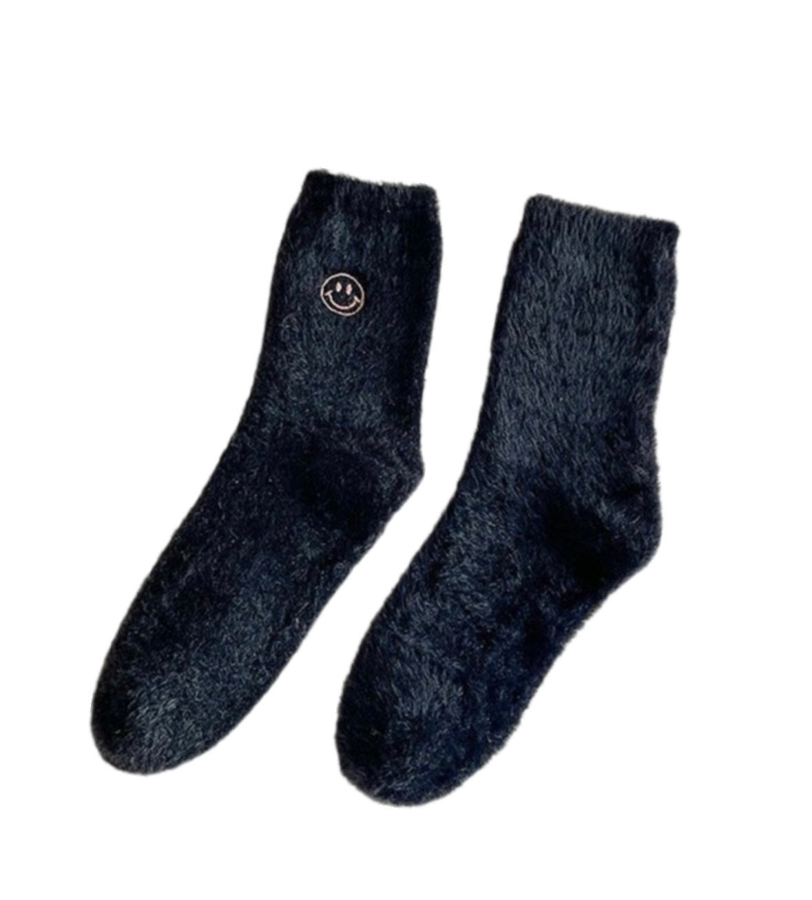Small Smiley Fuzzy Socks - Black