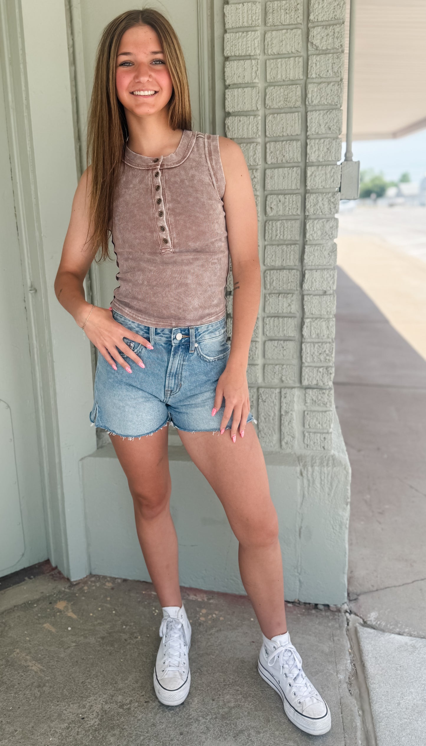 Sweet Henley Knit Tank - Cocoa