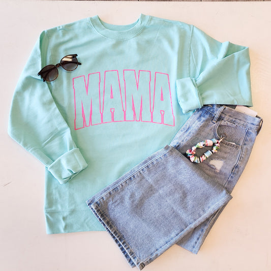 Varsity MAMA Print Crew - Mint