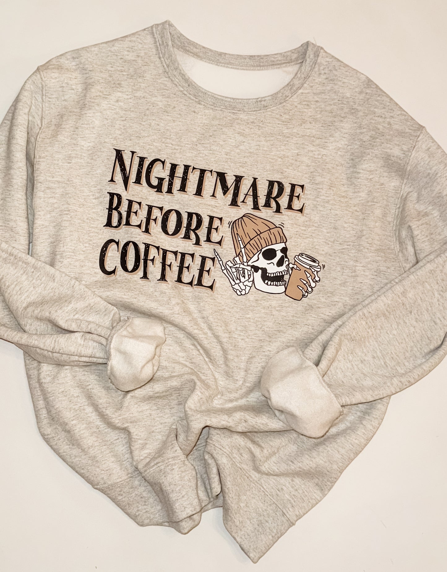 Nightmare Before Coffee Crew - Heathered Oat