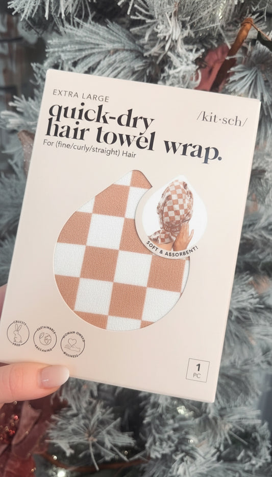 Kitsch Quick-Dry Hair Towel XL - Terracotta Checker