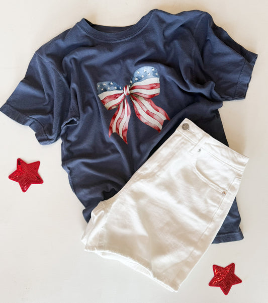 American Flag Bow Tee - Vintage Navy