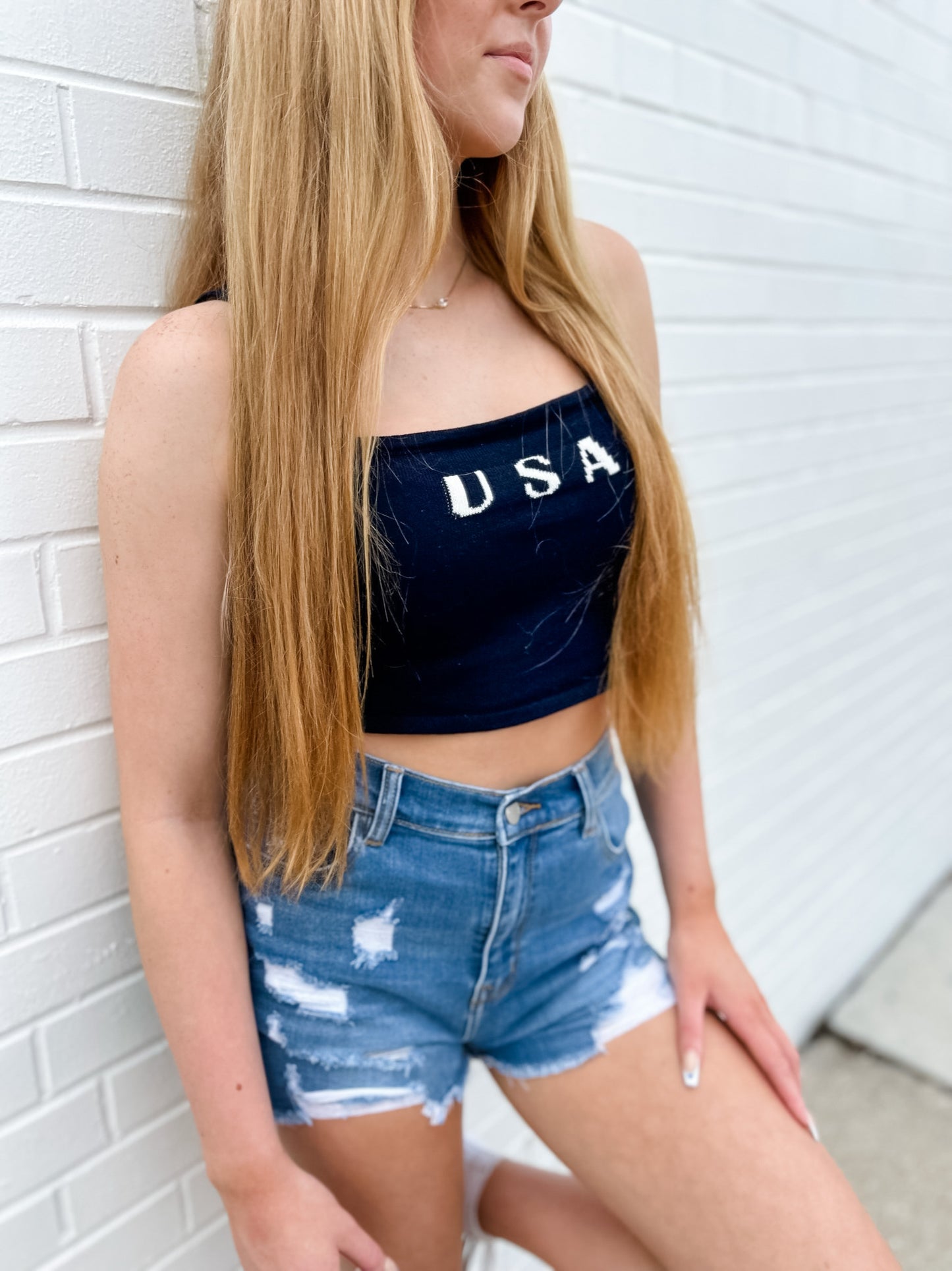 USA Embroidered Cami - Navy